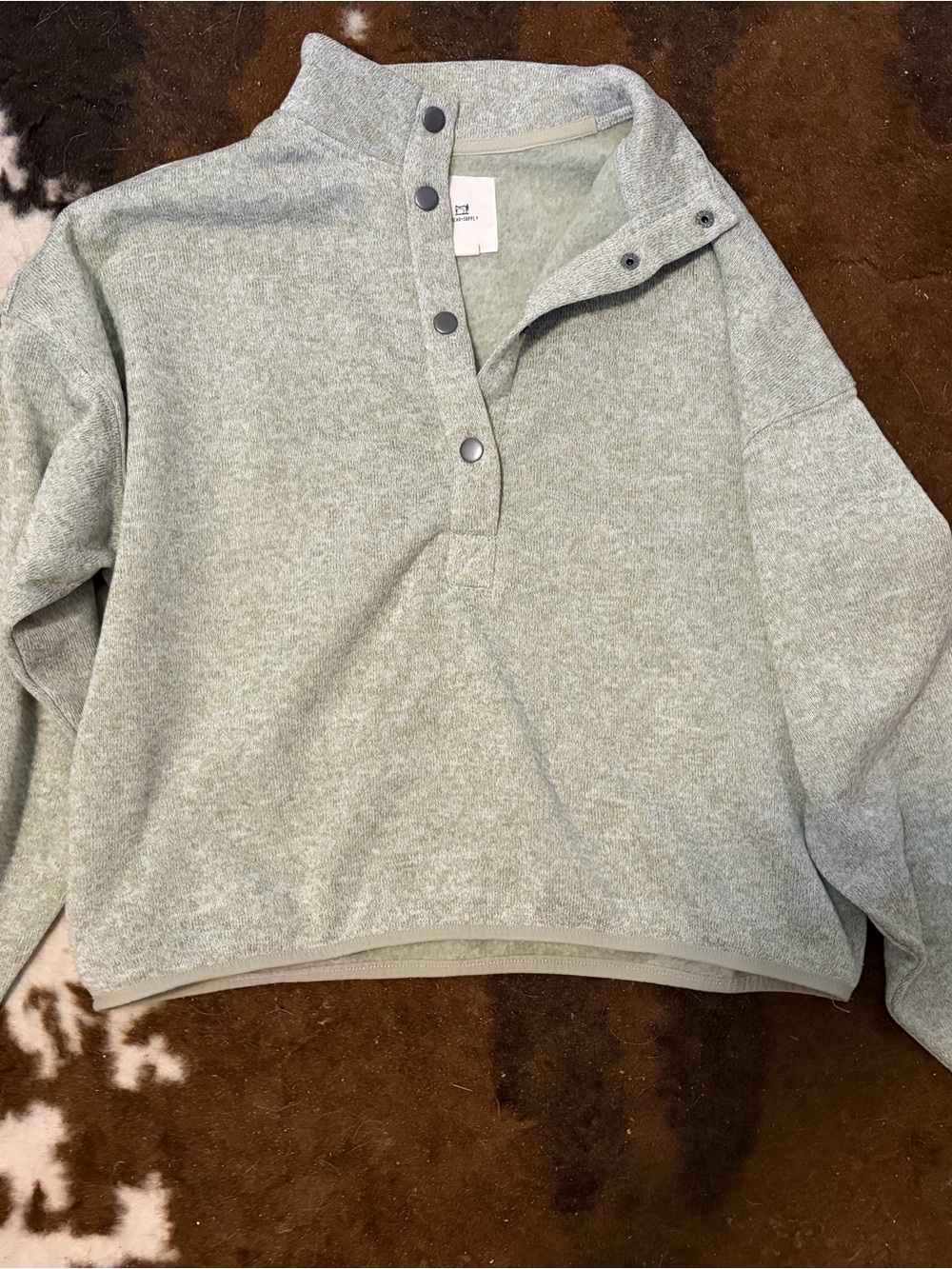 Women's Heather Sage Snap-Front Pullover Sweater